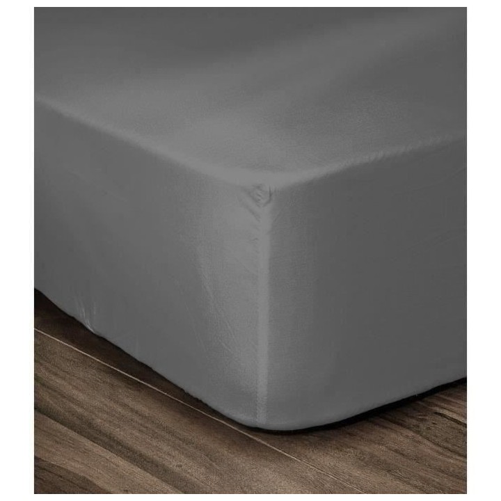 LOVELY HOME Drap Housse 100% Coton 160x200cm - Bonnet 35cm - Gris fonc