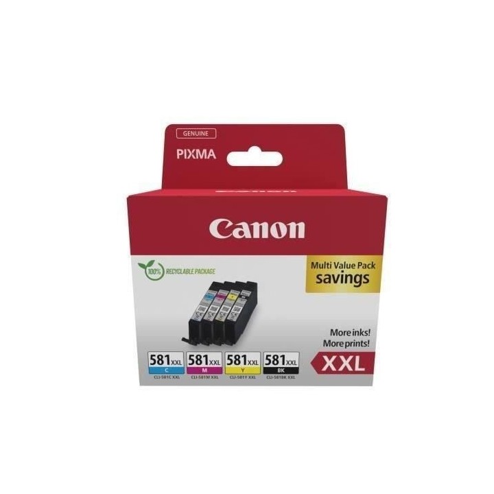 Cartouches d'encre CANON CLI-581XXL Noir/Cyan/Magenta/Jaune - Multipac