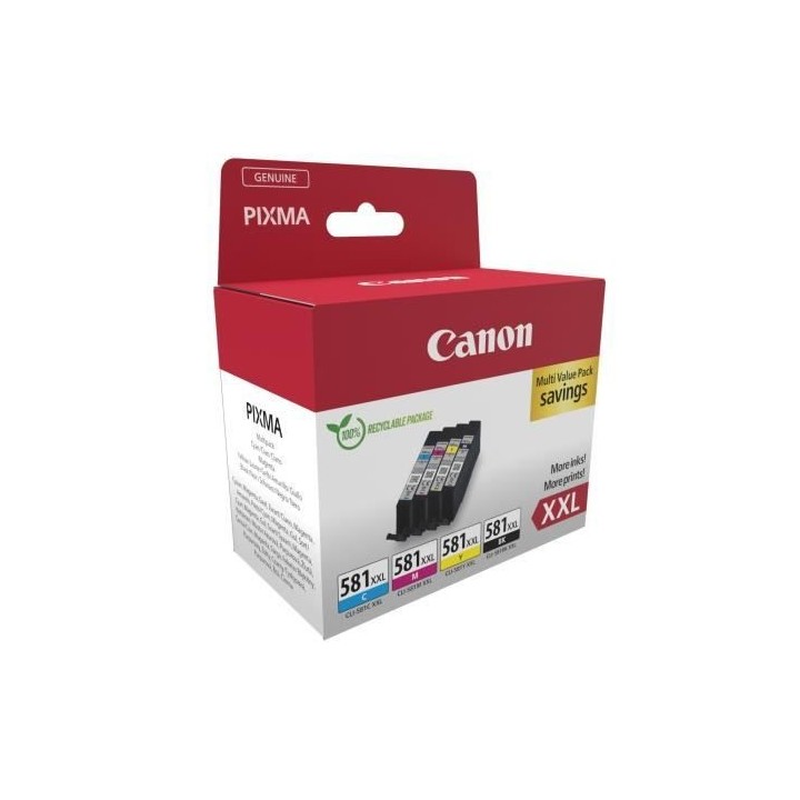Cartouches d'encre CANON CLI-581XXL Noir/Cyan/Magenta/Jaune - Multipac
