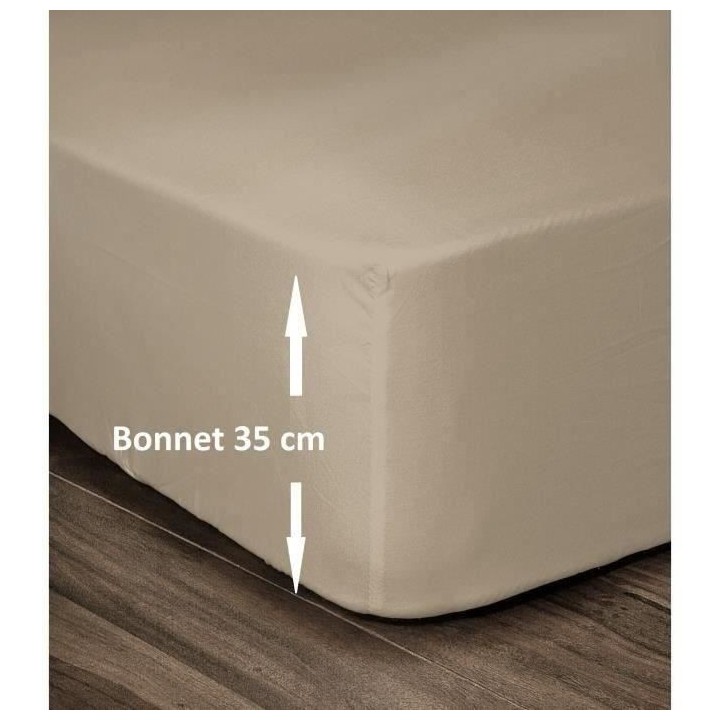LOVELY HOME Drap Housse 100% Coton 160x200cm - Bonnet 35cm - Beige