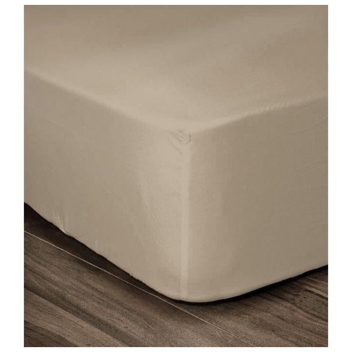 LOVELY HOME Drap Housse 100% Coton 160x200cm - Bonnet 35cm - Beige