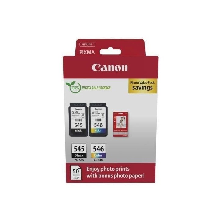 Pack de 2 cartouches d'encre + pack papiers photo - CANON - PG-545 Noi