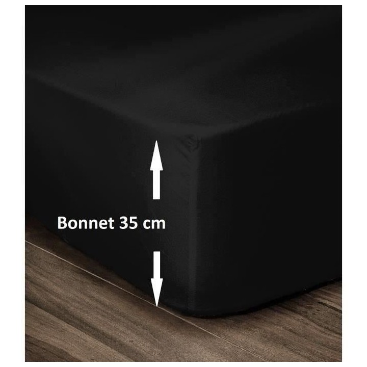 LOVELY HOME Drap Housse 100% Coton 160x200cm - Bonnet 35cm - Noir