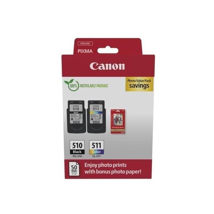 Pack de 2 cartouches d'encre + pack papiers photo - CANON - PG-510 Noi