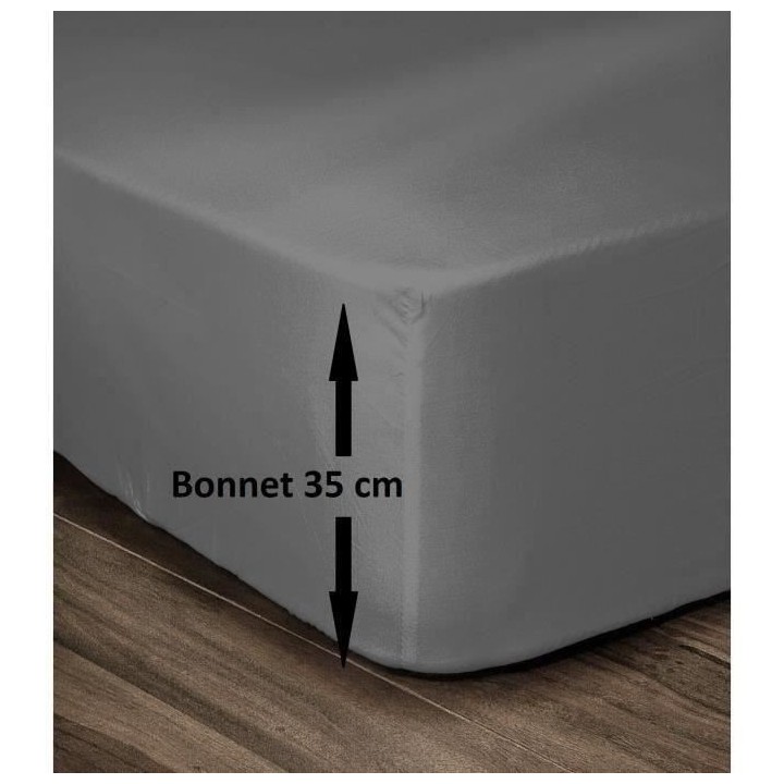 LOVELY HOME Drap Housse 100% Coton 180x200cm - Bonnet 35cm - Gris fonc