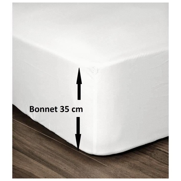 LOVELY HOME Drap Housse 100% Coton 180x200cm - Bonnet 35cm - Blanc