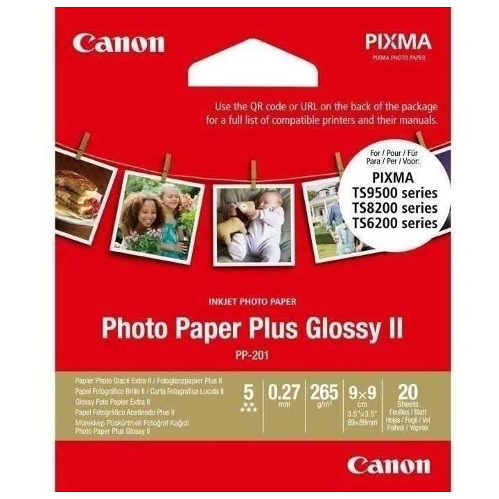 Papier photo CANON PP-201 Glacé 265gr 9x9cm - 20 feuilles