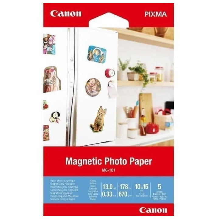 Papier Photo Magnétique - CANON - MG-101 - 10x15cm - 670gr - 5 feuill