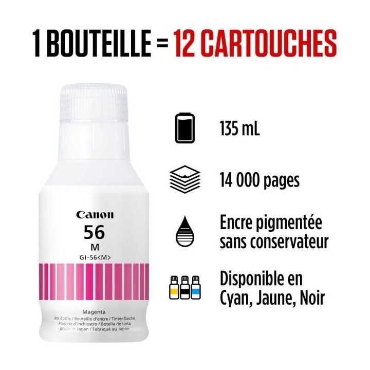 Bouteille d'encre - CANON - GI-56BK - Magenta - Compatibilité MAXIFY