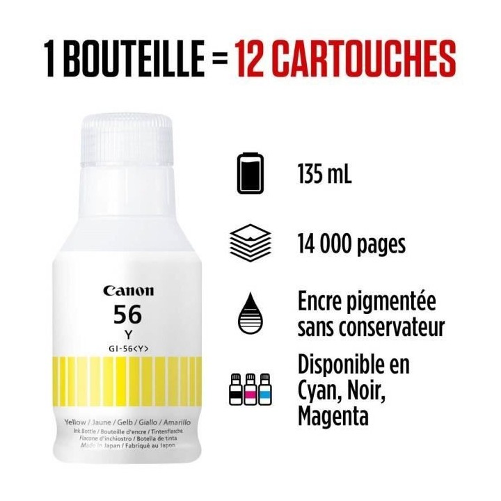 Bouteille d'encre - CANON - GI-56BK - Jaune - Compatibilité MAXIFY GX