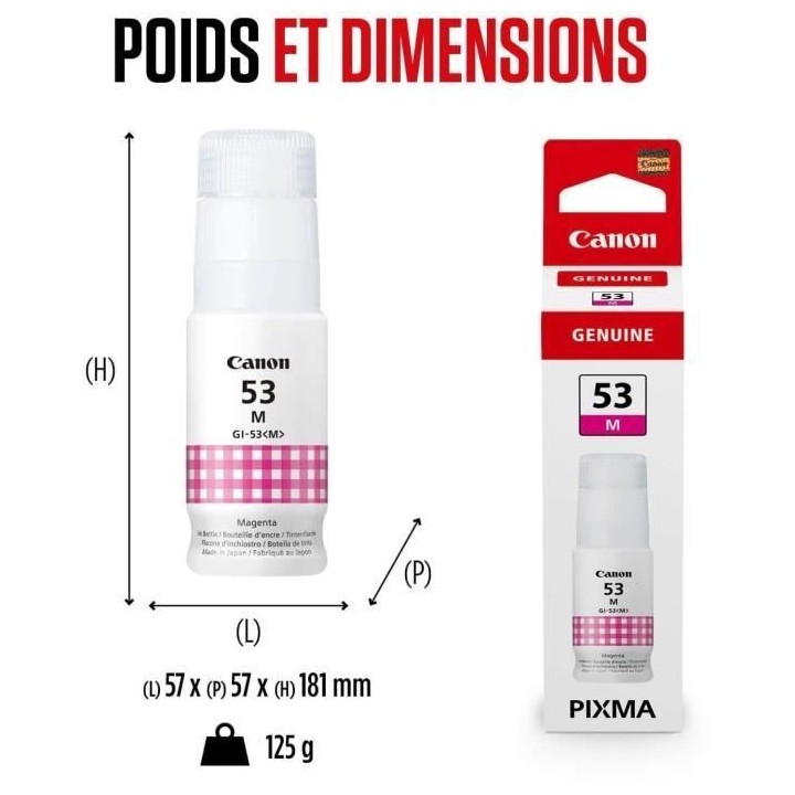 Bouteille d'encre - CANON - GI-53M - Magenta - Compatibilité PIXMA G6