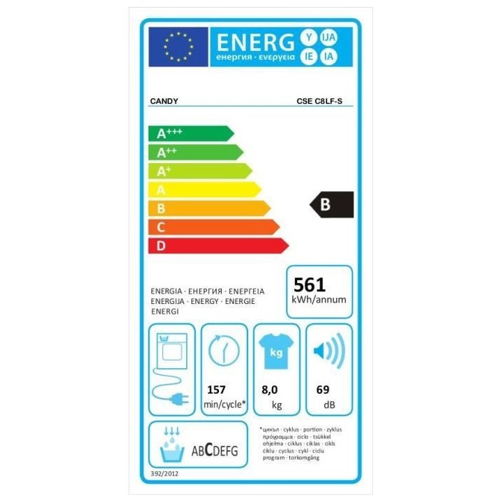 Seche-linge a condensation CANDY CSE C8LF-S Smart - 8 kg - Classe B -