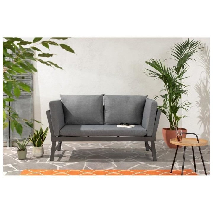 Banquette de jardin multifonction en aluminium avec coussins - 2 perso