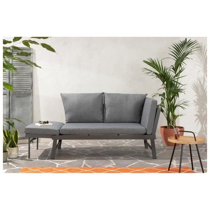 Banquette de jardin multifonction en aluminium avec coussins - 2 perso