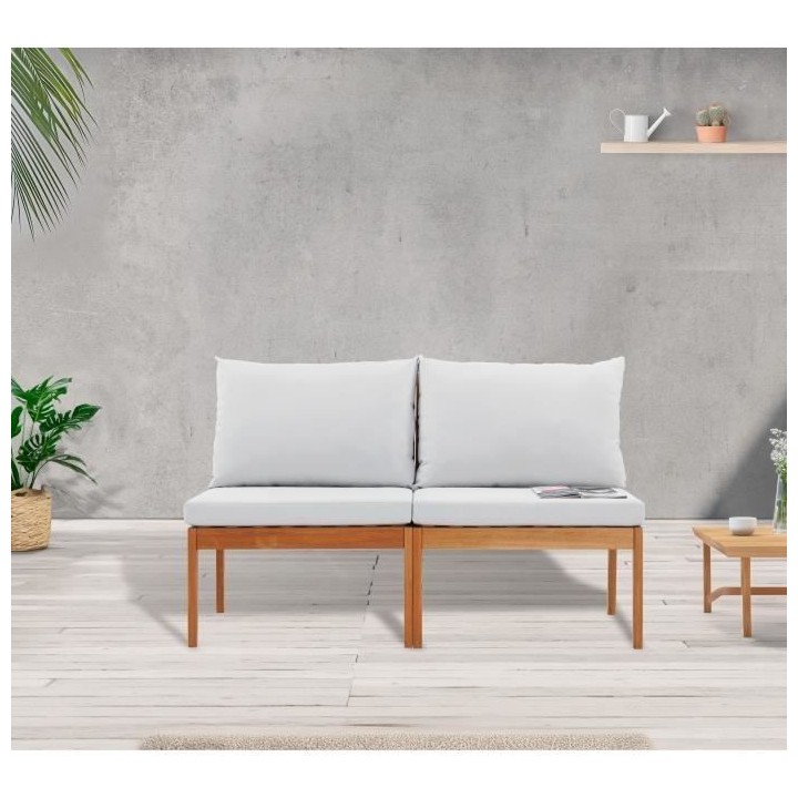 Banquette de jardin ALMA en bois d'acacia FSC avec coussins - 2 person