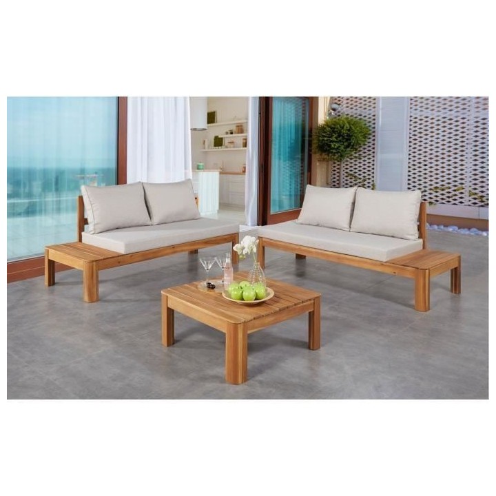 Banquette de jardin en bois d'acacia FSC - 2 personnes - Avec coussins