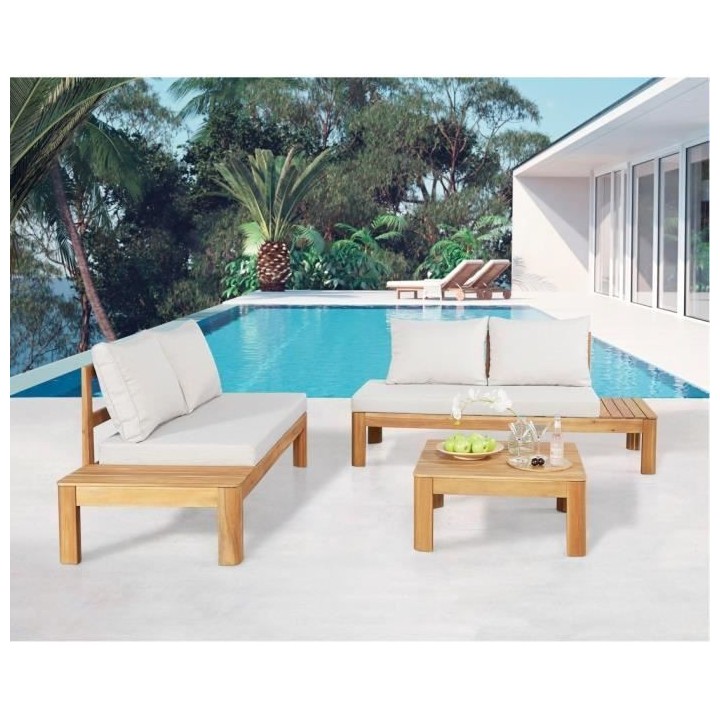 Banquette de jardin en bois d'acacia FSC - 2 personnes - Avec coussins
