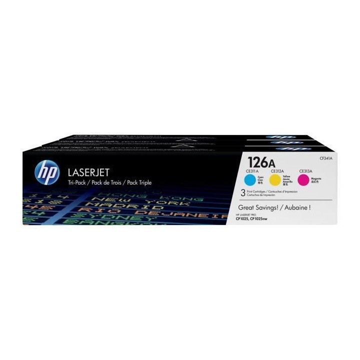 HP 126A Pack de 3 cartouches de toner trois couleurs authentiques (CF3