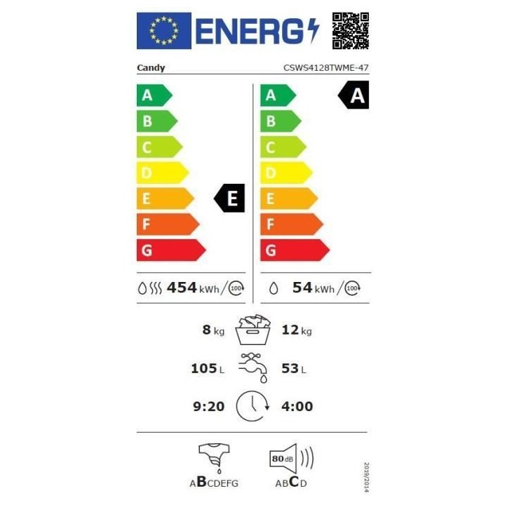 Lave-linge séchant CANDY CSWS4128TWME - 12 / 8 kg - Induction - 1400