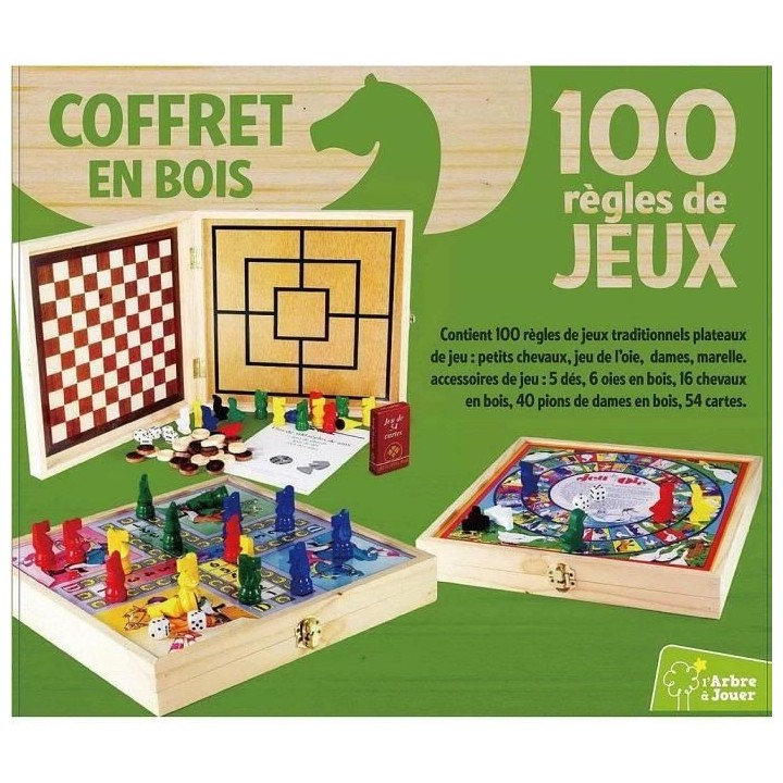 JEUJURA Coffret Bois 100 Jeux de société traditionnels