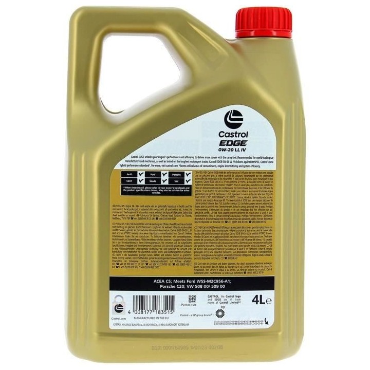 Huile moteur - CASTROL - EDGE 0W-20 LL IV - 4L