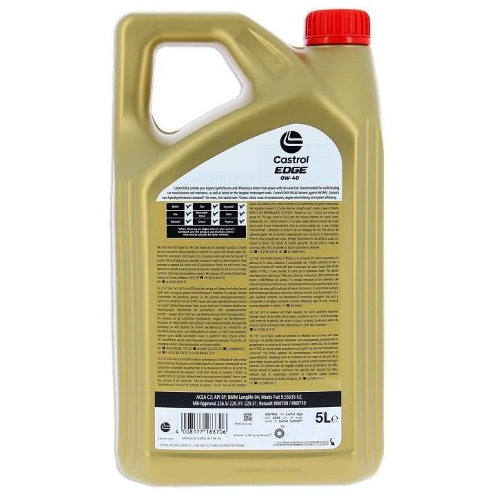 Huile moteur - CASTROL - EDGE 0W-40 - 5L