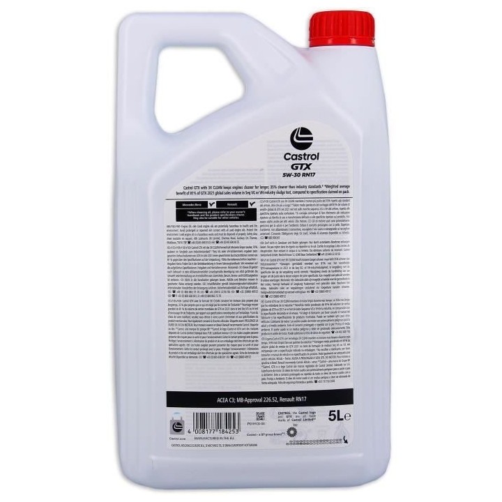 Huile moteur - CASTROL - GTX 5W-30 RN17 - 5L