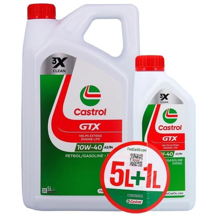Huile Moteur - CASTROL GTX - 10W-40 A3/B4 - 5L+1L - 057026