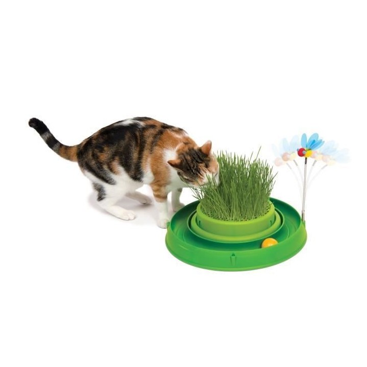CAT IT Cuircuit 3 en 1 avec balle et jardiniere d'herbe a chats- Ø 36