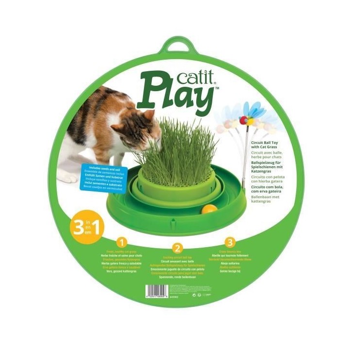 CAT IT Cuircuit 3 en 1 avec balle et jardiniere d'herbe a chats- Ø 36
