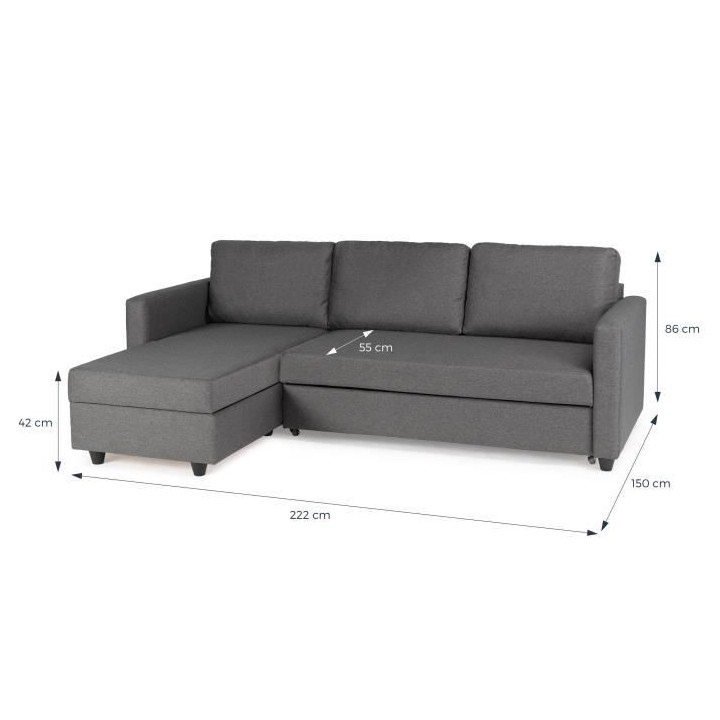 Canapé d'angle convertible réversible 3 places - Tissu gris - Contem