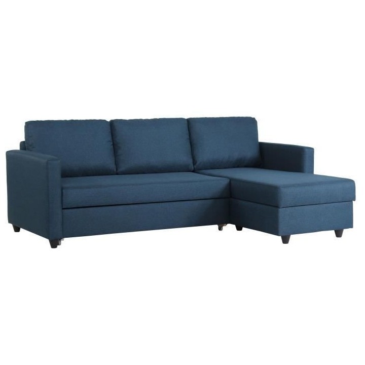 Canapé d'angle convertible réversible 3 places CATS - Tissu bleu - L