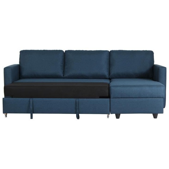 Canapé d'angle convertible réversible 3 places CATS - Tissu bleu - L