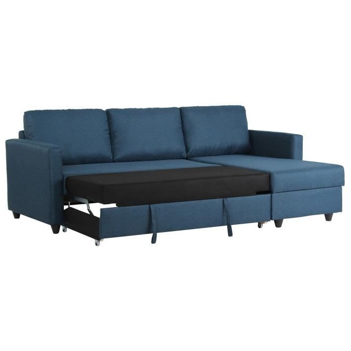 Canapé d'angle convertible réversible 3 places CATS - Tissu bleu - L