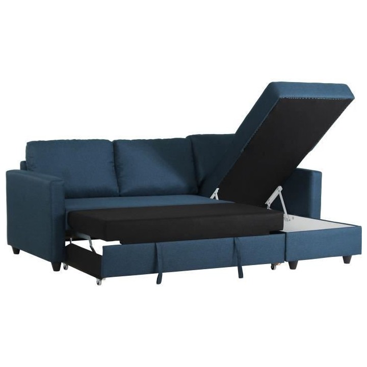 Canapé d'angle convertible réversible 3 places CATS - Tissu bleu - L