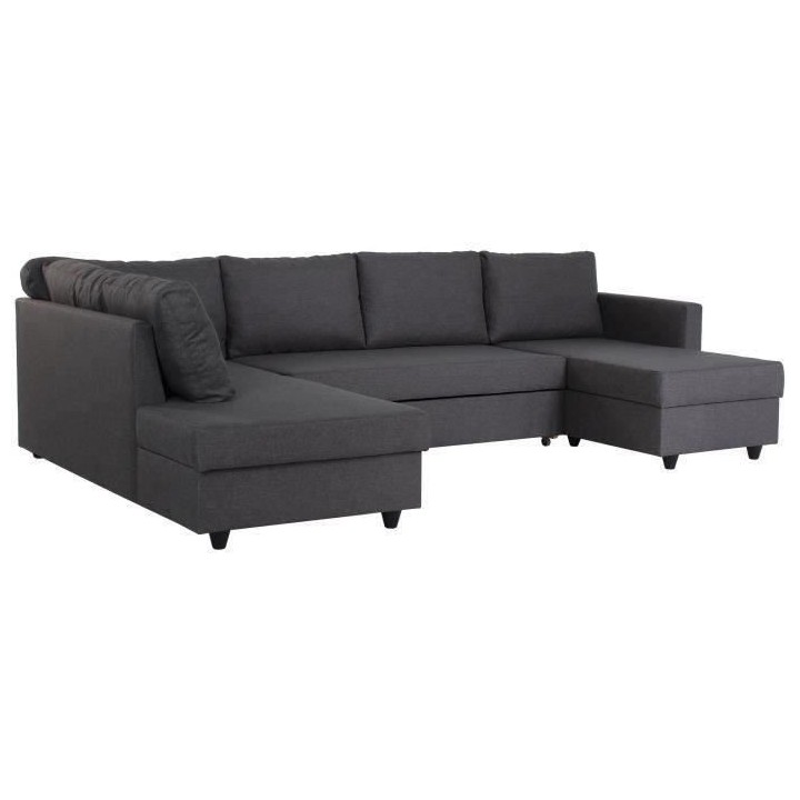 Canapé d'angle panoramique convertible Cats - Tissu gris - L 292 x P