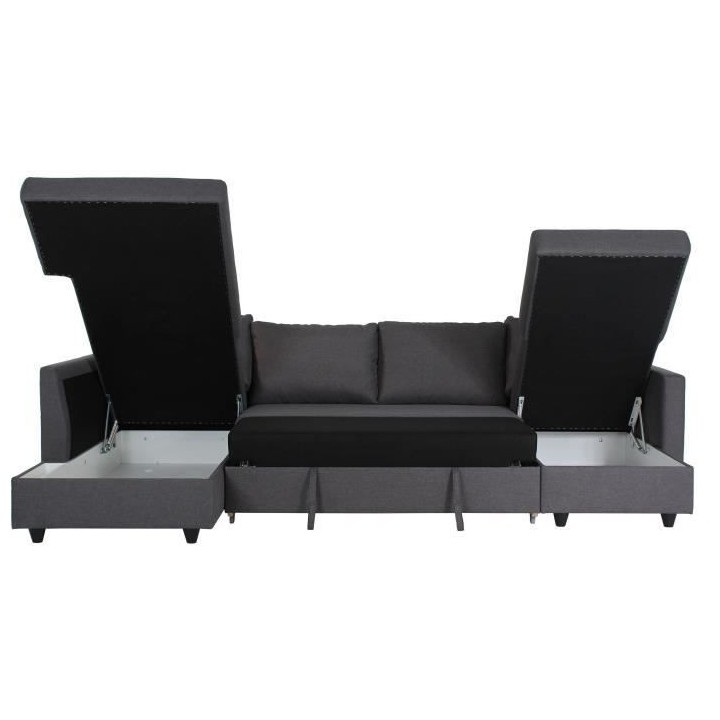Canapé d'angle panoramique convertible Cats - Tissu gris - L 292 x P