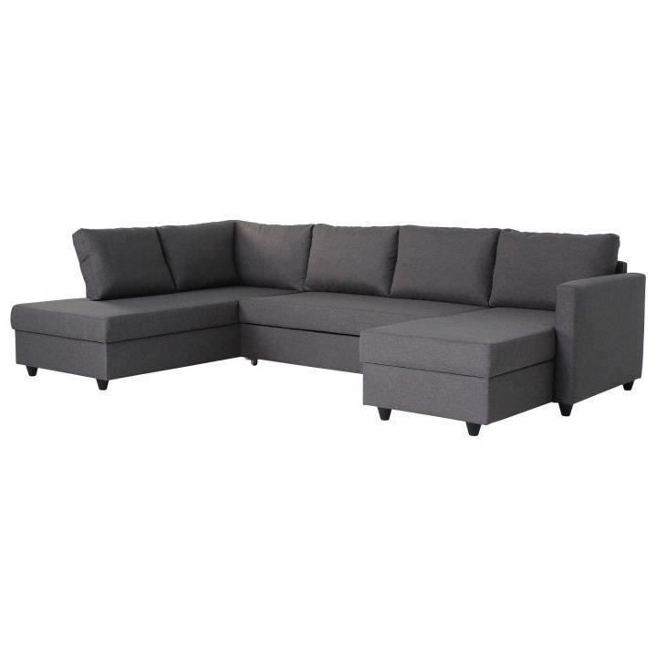 Canapé d'angle panoramique convertible Cats - Tissu gris - L 292 x P