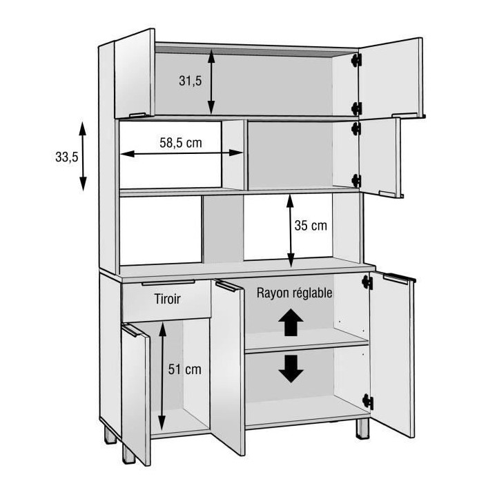 Berlioz Creations CB120B LOVA Buffet de cuisine contemporain avec 6 Po