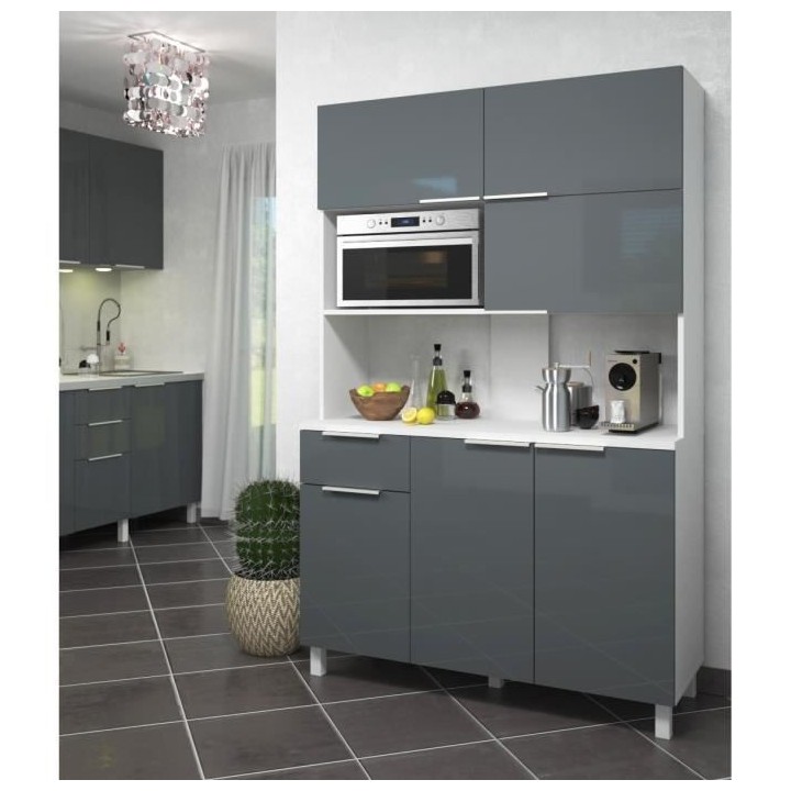 LOVA Buffet de cuisine contemporain gris brillant - L 120 cm