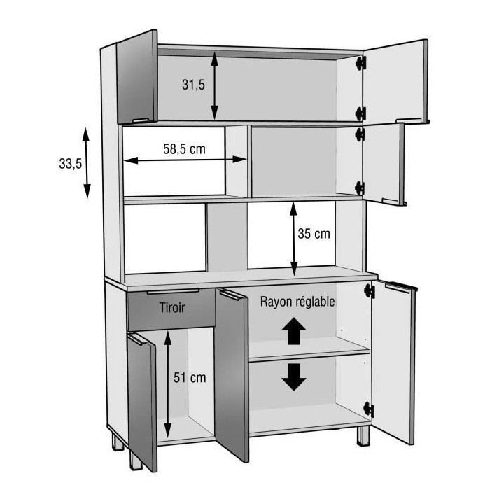LOVA Buffet de cuisine contemporain gris brillant - L 120 cm