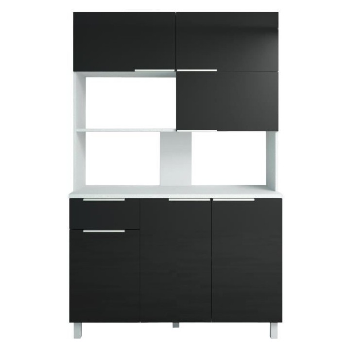 LOVA Buffet de cuisine contemporain noir brillant - L 120 cm