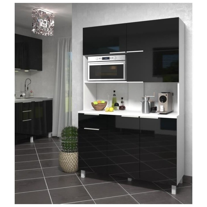LOVA Buffet de cuisine contemporain noir brillant - L 120 cm