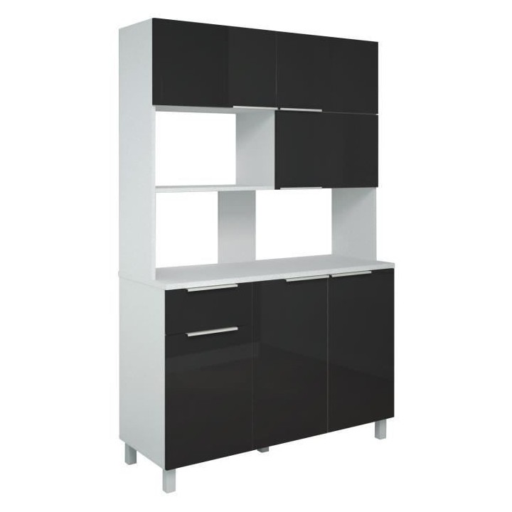 LOVA Buffet de cuisine contemporain noir brillant - L 120 cm