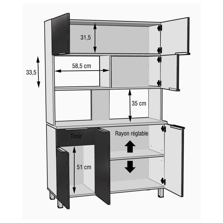 LOVA Buffet de cuisine contemporain noir brillant - L 120 cm