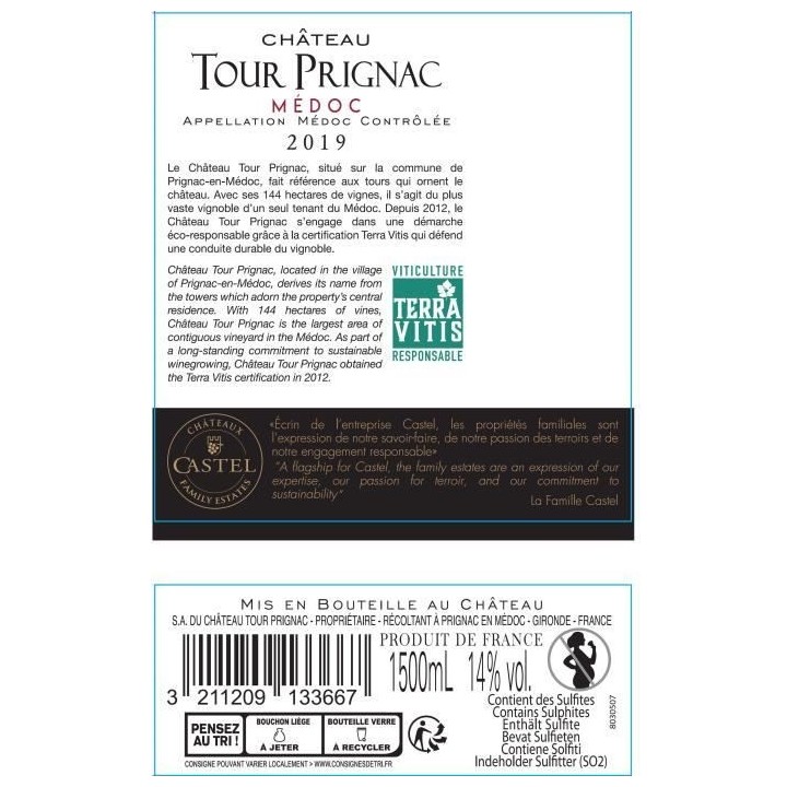 Magnum Coffret Cadeau Caisse Bois - Château Tour Prignac 2018 Médoc