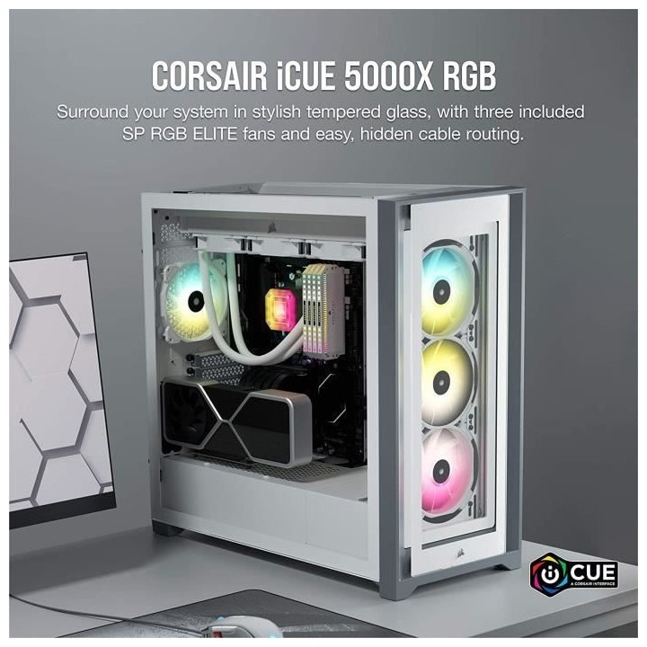 Boîtier PC - CORSAIR - 5000X RGB iCUE - Verre Trempé - Moyen-Tour AT
