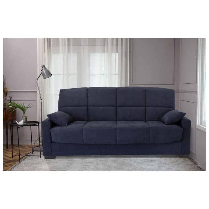 Canapé clic clac 3 places - Bleu - Matelas 14 cm - L223 x P96 x H 103