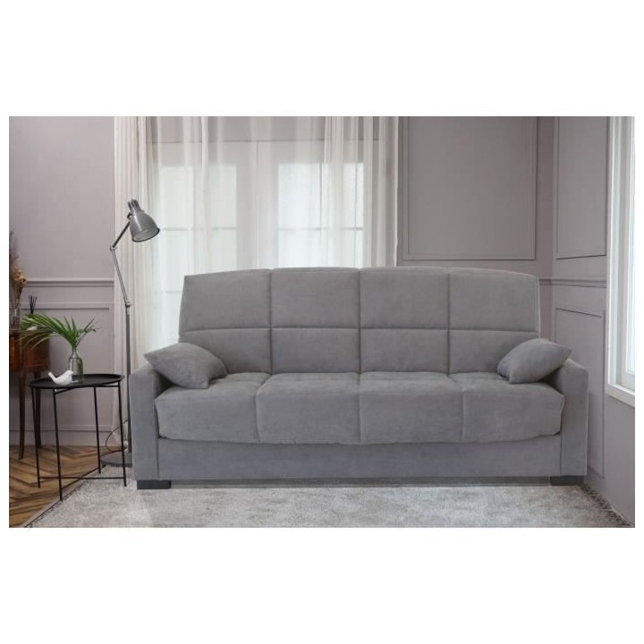 Canapé clic clac 3 places - Gris clair - Matelas 14 cm - 130 x 190 cm