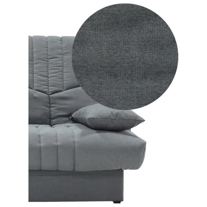 Clic clac 3 places THELMA - Tissu Soro gris moyen - Couchage 125x190 c